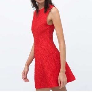 Zara red jacquard skater dress